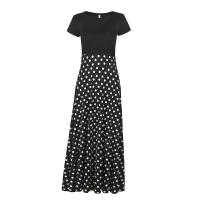 Vestido Largo De Maxi Con Cuello Redondo Y Manga Corta Elegante Vestido De Mujer Con Cintura Ajustada Y Estampado Splicing - details 10