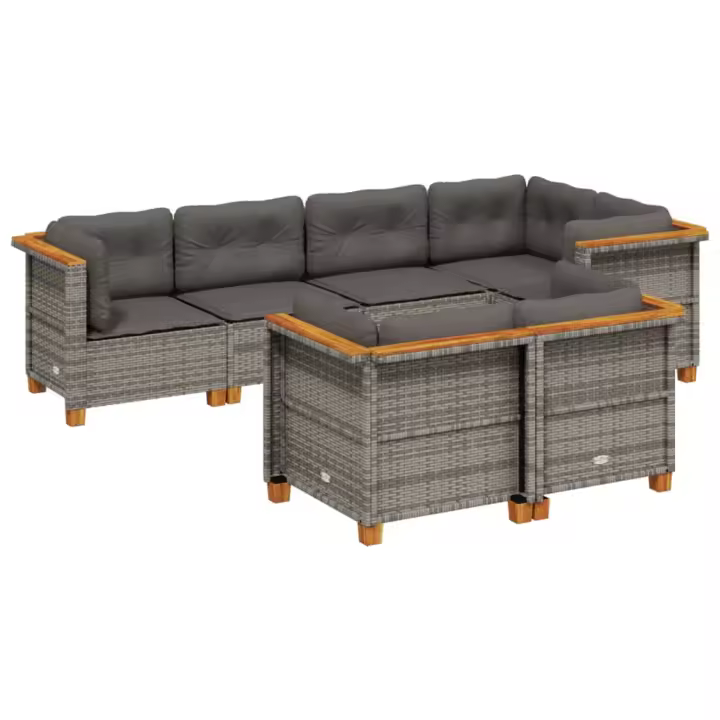 vidaXL Set de sofás de jardín 7 pzas con cojines ratán sintético gris - 1