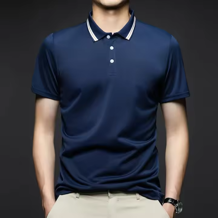 Camisa Polo Hombre Estilo Casual Transpirable Con Mangas Cortas Y Rayas Cuello Redondo Top Cómodo Para Verano - 1