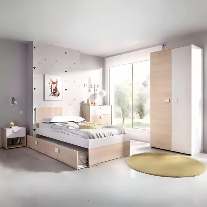 Conjunto de dormitorio Dina Pack 6 armario + cómoda + mesita + cama blanco/natural - 1