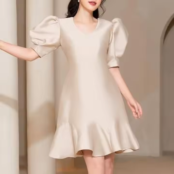 ZANZEA Vestido De Fiesta Mini Para Mujer Elegante Con Cintura Ajustada Manga Puff V-Neck Vestido De Sirena A-Line Verano 2024 - 1