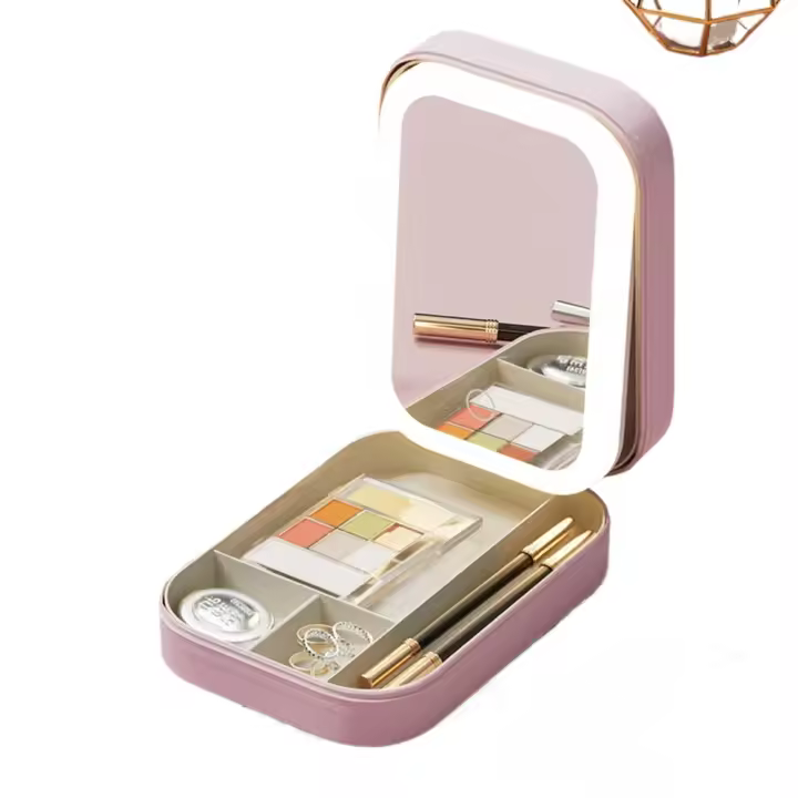 Caja De Maquillaje Portátil Con Espejo LED Y Gran Capacidad Bolsa De Cosméticos Con Almacenamiento Para Accesorios De Maquillaje - 1
