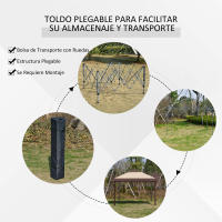 Outsunny Carpa Plegable 3,85x3,85 m Cenador de Jardín con Doble Techo Altura Ajustable en 3 Niveles y Bolsa de Transporte Impermeable Anti-UV para Fiestas Bodas Caqui y Café - details 5