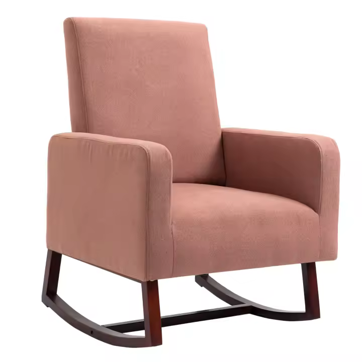 HOMCOM Silla Mecedora Tapizada en Franela Sillón Balancín Relax con Asiento Reposabrazos Acolchados y Pies de Madera de Caucho Ideal Lactancia 73x82x101 cm Rosa - 1