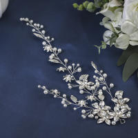 Diadema De Boda Hecha a Mano Con Perlas Y Rhinestones Flor De Metal Hoja Accesorios De Cabello Para Mujer Adorno Florido - details 8