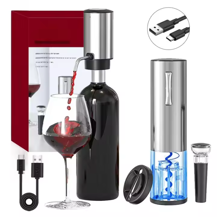 Aguja Para Abrevidrios Eléctrica Recargable Roja Con Cortador De Película Y Tapa Para Vino Regalo De Navidad Eco-amigable - 1