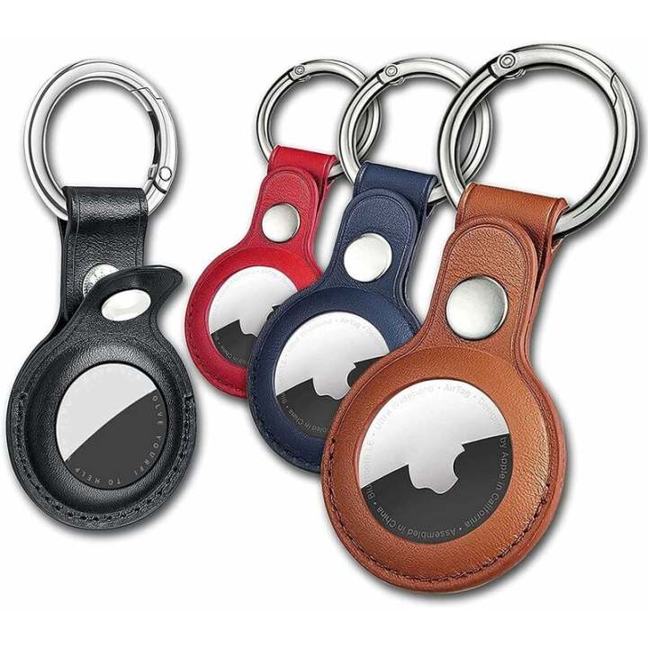 Llavero Air Tag para soporte de Airtags de Apple, paquete de 4 fundas protectoras de cuero con soporte para etiqueta Airtag, llavero Airtag compatible con el nuevo collar para perros AirTag de Apple (multicolor)
