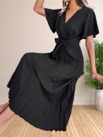 Vestido Maxi De Verano Para Mujer Con Volantes Y Cintura Ajustable Vestido De Fiesta V-Neck Traje De Baño A-Line Midi - details 9