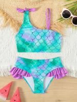 Bikini Infantil Ajustable Con Estampado De Escamas De Pez Y Volantes Para Niñas Traje De Baño De Verano Para Niñas Con Estilo Surf Y Playa - details 3