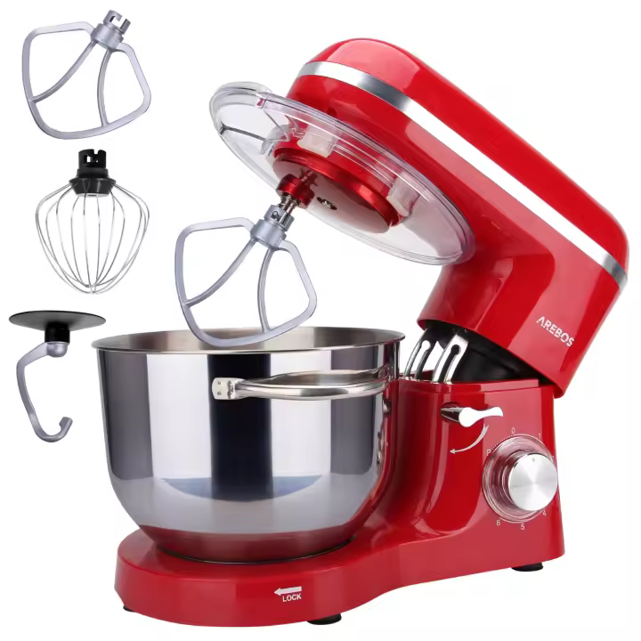 AREBOS Batidora Amasadora 1500W 6L Tazón de Mezcla de Acero Inoxidable 6 Velocidade Rojo - 1