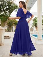 Vestido De Novia Sastre Unithorse Elegante Con Encaje Y Mariposa En Manga Chiffon Para Damas De Honor V-Neck Largo Al Piso - details 67