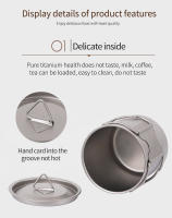 Tiartisan Taza De Acero Titanio Ultraligera Portátil 420ml Con Manija Plegable Para Camping Picnic Taza De Té Con Cubierta - details 4