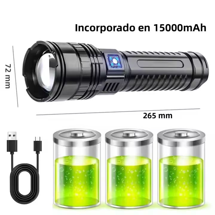 Linterna Táctica Ultra Brillante 9900000LM Con Batería Integrada Luz De Emergencia 5km 1500W LED Más Potente Distancia De Iluminación > 500 Metros Material De Aluminio - 1