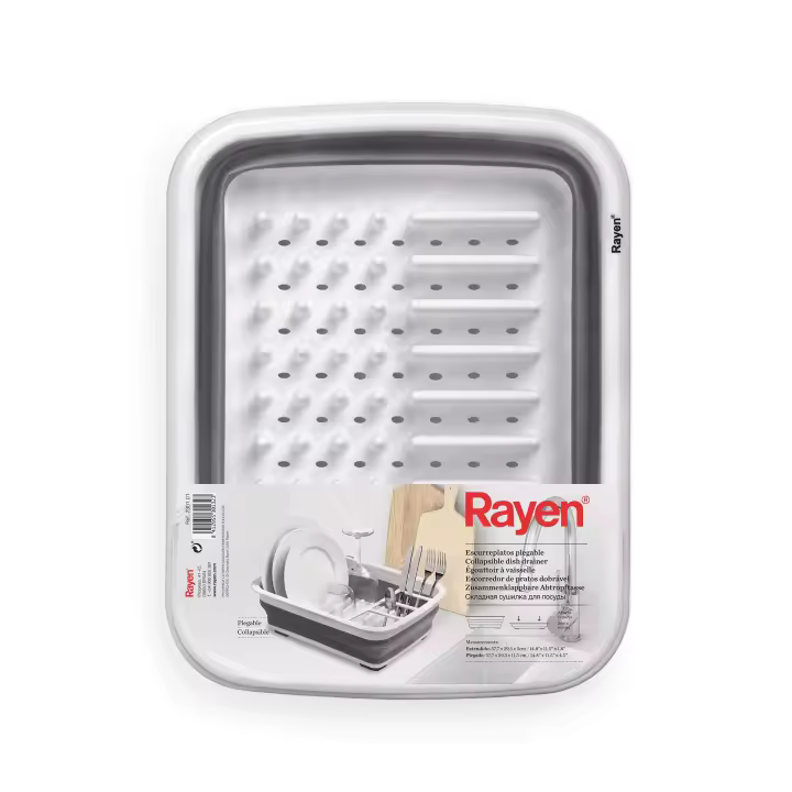 Rayen, Escurreplatos Plegable, Organización Eficiente, Ahorro de Espacio, Orificios de Drenaje, Patas Antideslizantes, Medidas: Extendido: 37,7 x 29,3 x 11,5 cm. Plegado: 37,7 x 29,3 x 5 cm. - 1