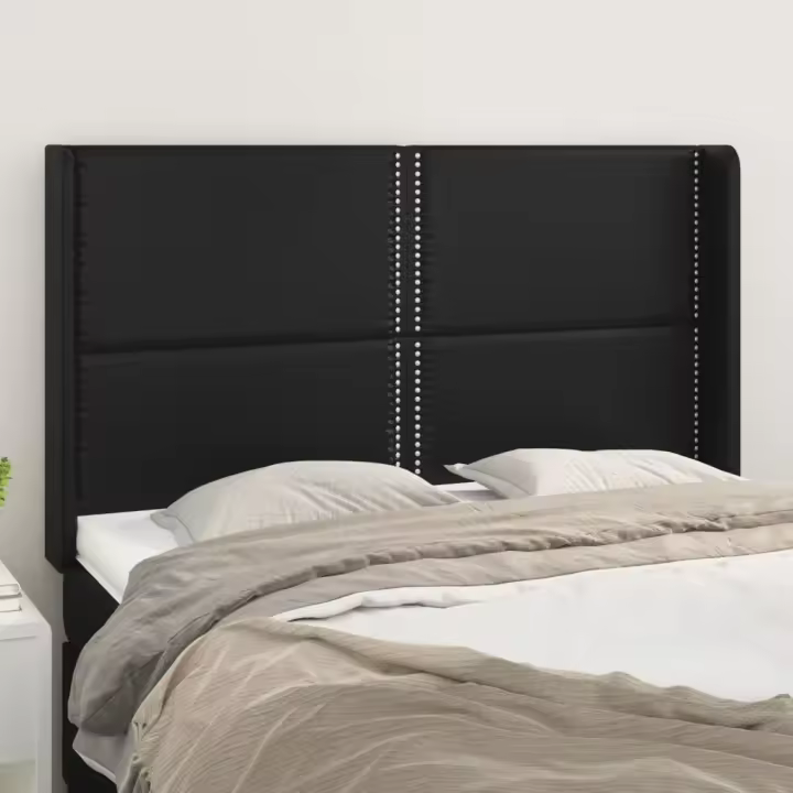 vidaXL Cabecero con orejas de cuero sintético negro 147x16x118/128 cm - 1