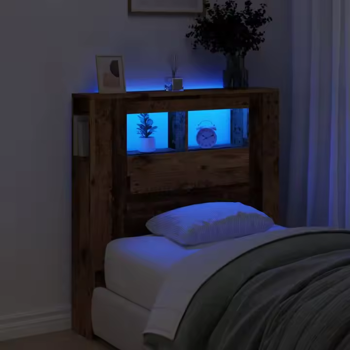 vidaXL Cabecero con LED madera ingeniería envejecida 100x18,5x103,5 cm - 1