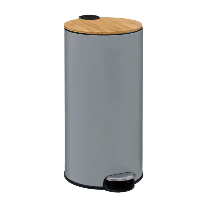 Cubo de Basura Five Metal y Bambú Gris 30L - 1
