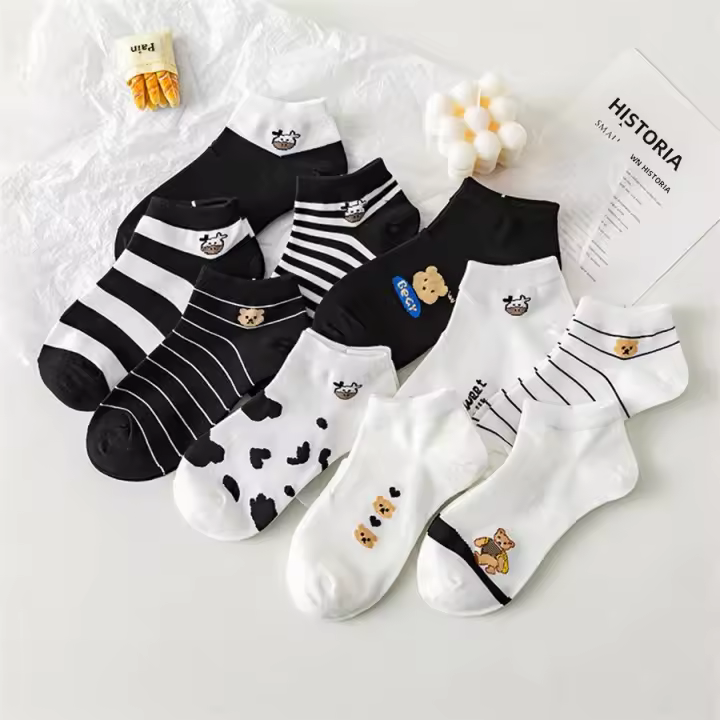 10 Pares De Calcetines Bajo Tubo Con Patrón De Animales Para Mujer Estilo Casual Moda Popular Calcetines Para Dama Y Niña - 1