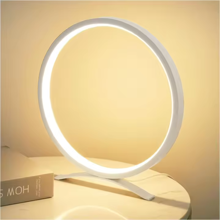 Lámpara De Noche Moderna Y Minimalista Con Anillo Circular De Metal Luz Caliente LED Para Mesita De Noche Y Habitación 25cm - 1