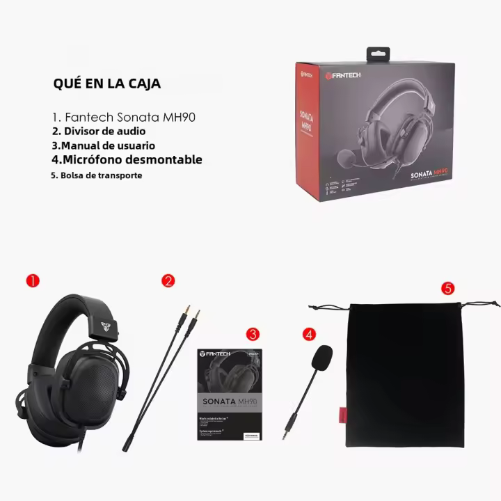 Auriculares De Juego FANTECH SONATA MH90 Con Sonido Surround Y Micrófono Cancelador De Ruido Para PC/PS4/PS5/Xbox Conexión Cableada Memoria EsponjaRespuesta De Frecuencia 20-22000Hz - 1