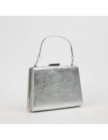 Bolso estilo clutch color plata rígido con asa corta perfecto para bodas fiestas eventos - details 1