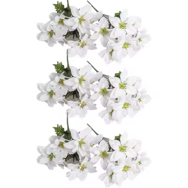 Arbustos de Pascua artificiales, paquete de 16, 7 cabezas, tela de seda, arbustos de Pascua blancos navideños, ramo de Pascua artificial - 1