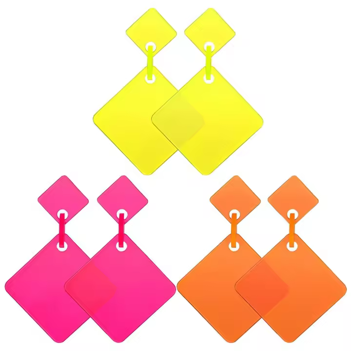 Pendientes Retro de neón para mujer y niña, aretes colgantes cuadrados de los años 80, accesorio de fiesta de Cosplay, 3 pares - 1
