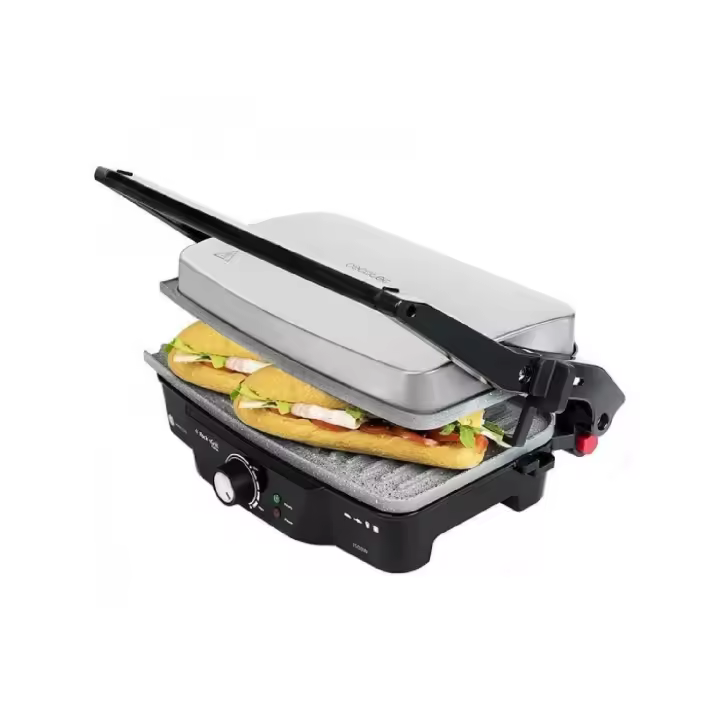 Cecotec 3024 Rock'n Grill 1500. Parrilla Eléctrica con Revestimiento de Piedra Rockstone 1500 W Regulador de Temperatura Apertura 180º Superficie 28.7 x 17 cm Acero Inoxidable y Plástico. - 1