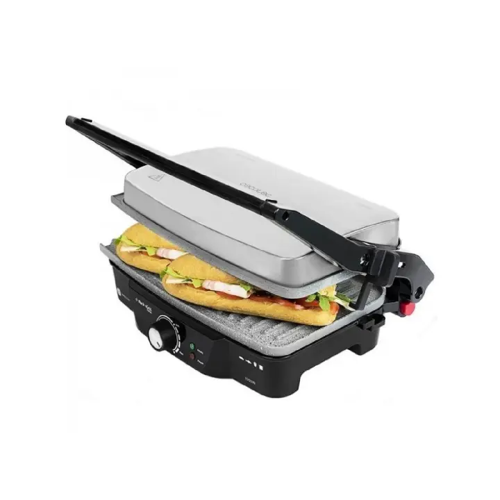 Cecotec 3024 Rock'n Grill 1500. Parrilla Eléctrica con Revestimiento de Piedra Rockstone 1500 W Regulador de Temperatura Apertura 180º Superficie 28.7 x 17 cm Acero Inoxidable y Plástico. - 1