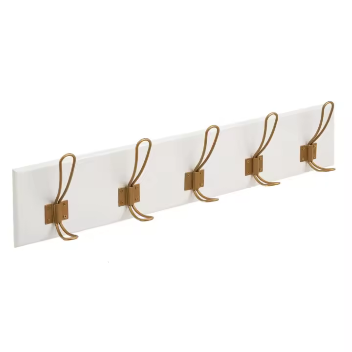 Lola Home Percha con 5 colgadores blanca de madera y metal de 60x14x7 cm - 1