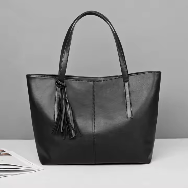 Bolso de mano de cuero PU para Mujer, Bolsa de hombre de gran capacidad con ASA, Color sólido Simple, Color Negro, Moda - 1