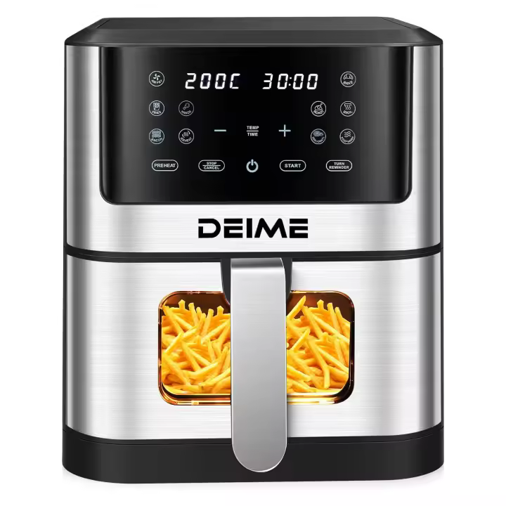 Freidora de Aire 6L / 8L Sin Aceite 1500W Horno de Gran Capacidad Freidoras de Aire Saludable con 10 programas Preajustes, Ventana de Cocción Visible, Cesta Antiadherente. Temporizador 6o min, Temperatura regulable 80 a 200ºC. - 1