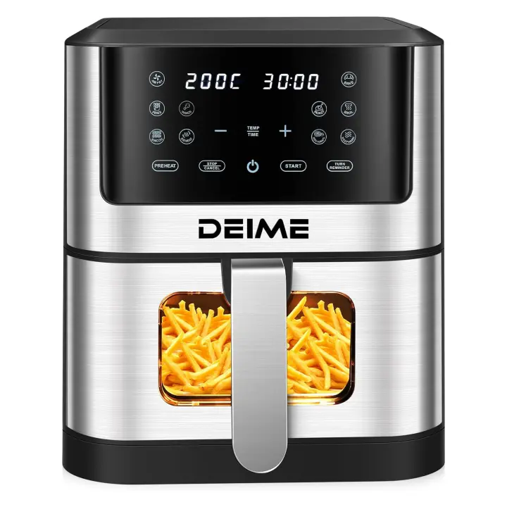Freidora de Aire 6L / 8L Sin Aceite 1500W Horno de Gran Capacidad Freidoras de Aire Saludable con 10 programas Preajustes, Ventana de Cocción Visible, Cesta Antiadherente. Temporizador 6o min, Temperatura regulable 80 a 200ºC. - 1