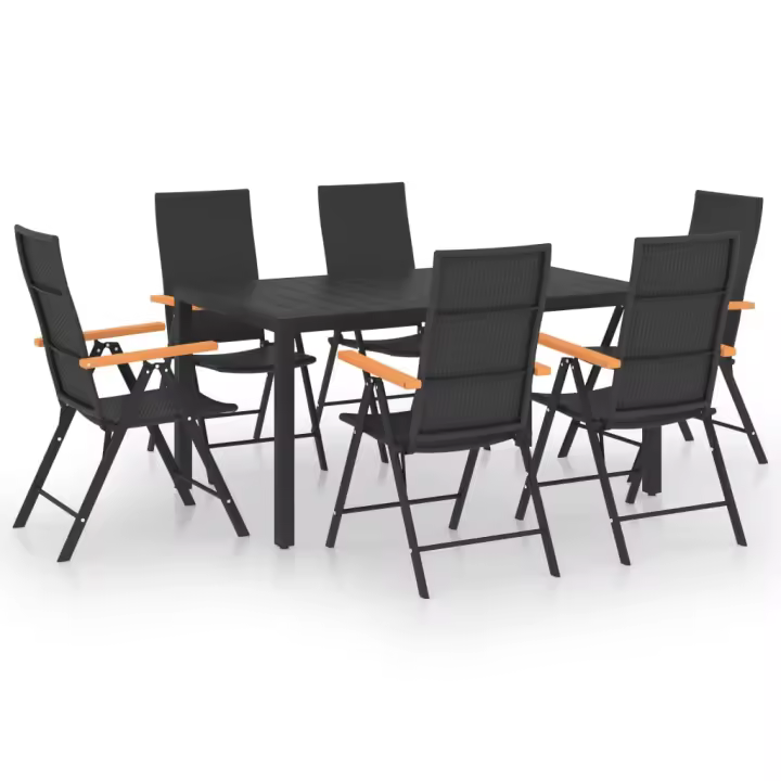 vidaXL Juego de comedor para jardín 7 piezas negro y marrón - 1
