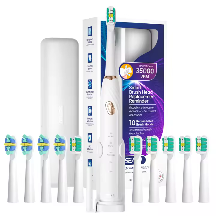 Cepillo De Dientes Eléctrico Seago Sonic Con 3 Modos De Limpieza Cabezales De Reemplazo Recordatorio Diseño Ergonómico Tres Colores Recargable Para Adultos - 1