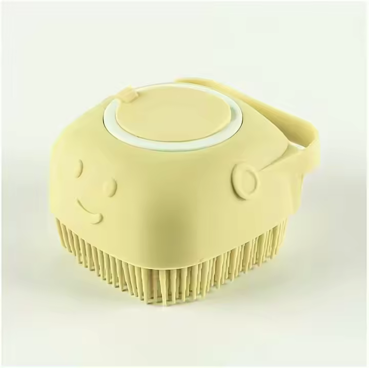 Peine de Baño de Goma y masaje de silicona con compartimiento para champán, herramienta de ASEO para perros y Gatos (Amarillo) - 1