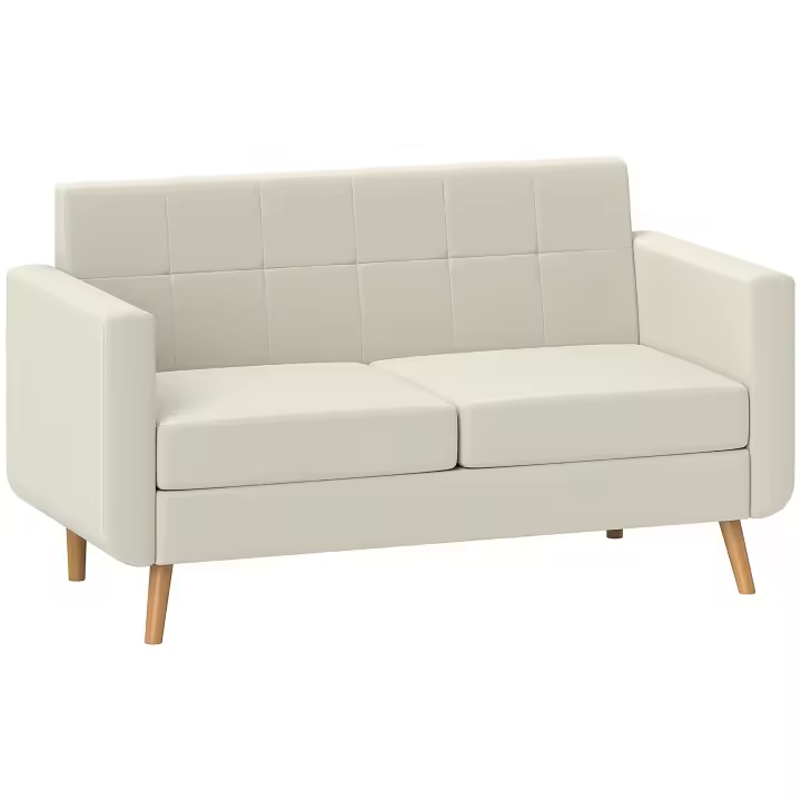 HOMCOM Sofá de 2 Plazas Sofá Tapizado en Lino Sintético Sofá de Salón con Reposabrazos y Patas de Madera Sofá Pequeño Carga 250 kg para Dormitorio Oficina Crema - 1