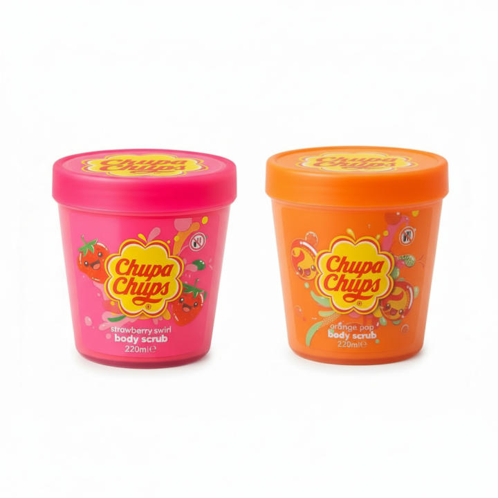 Exfoliante corporal Chupa Chups 220 ml, textura cremosa con partículas exfoliantes que ayudan a eliminar impurezas y células muertas, dejando la piel suave y renovada. Aroma dulce y afrutado. 🚚 Envíos a España 24/48 horas.