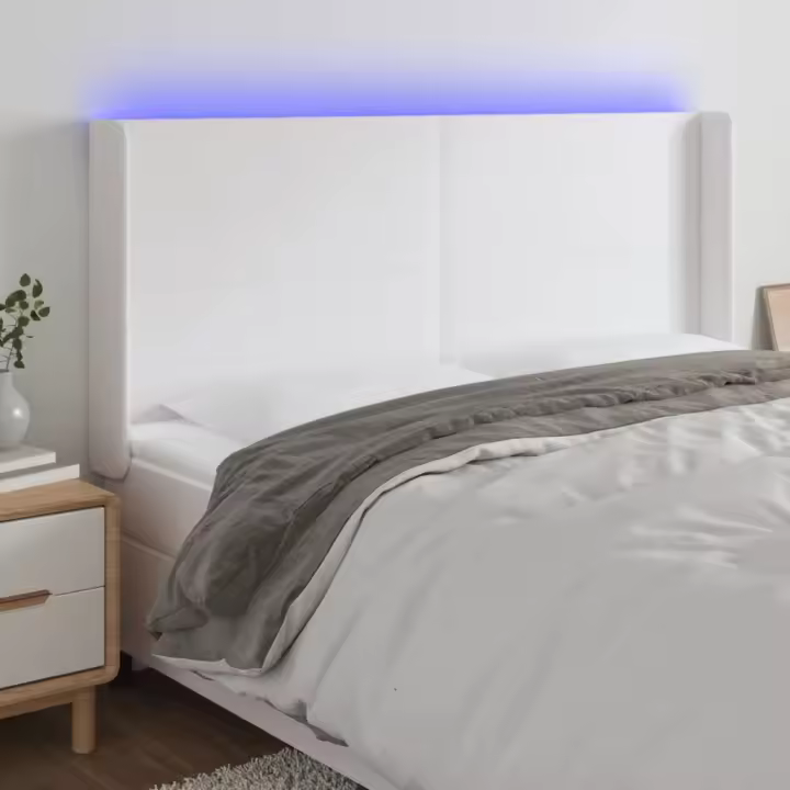 vidaXL Cabecero con LED cuero sintético blanco 183x16x118/128 cm - 1