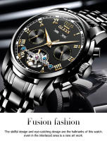 Reloj De Pulsera Automático Para Hombre OLEVS Estilo Business Impermeable Con Correa De Acero Inoxidable Calendario Esqueleto Display Numeral Romano - details 2