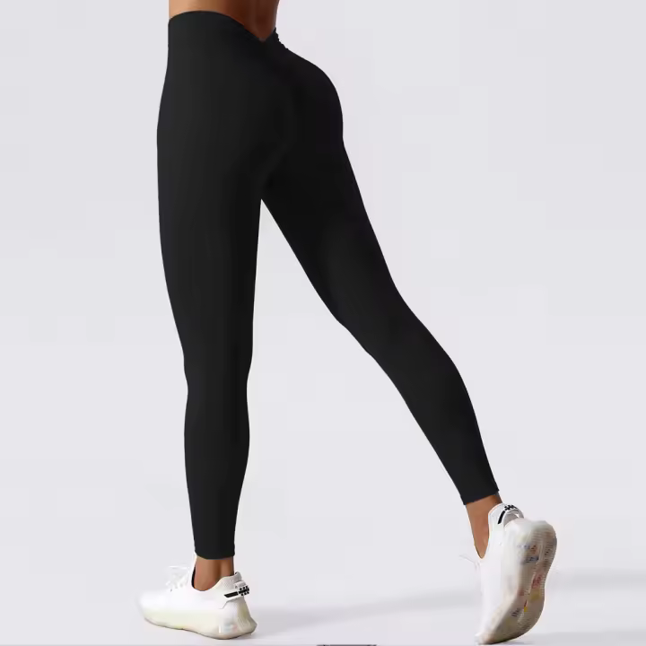 Pantalones De Yoga V-Forma Alta Rebound Levantamiento De Caderas Pleated Sudaderas Entrenamiento Correr Fitness Leggings De Yoga Para Mujer Cintura Elástica Material Poliéster Sin Bolsillos Transpirables Y Cómodos - 1