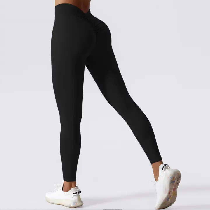 Pantalones De Yoga V-Forma Alta Rebound Levantamiento De Caderas Pleated Sudaderas Entrenamiento Correr Fitness Leggings De Yoga Para Mujer Cintura Elástica Material Poliéster Sin Bolsillos Transpirables Y Cómodos - 1