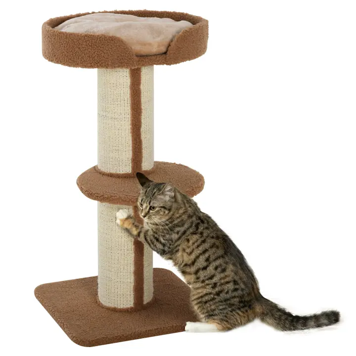 PawHut Árbol Rascador para Gatos Altura 91 cm Árbol para Gatos Torre para Gatos de 3 Niveles con Nido Plataforma y Poste de Sisal 45x45x91 cm - 1