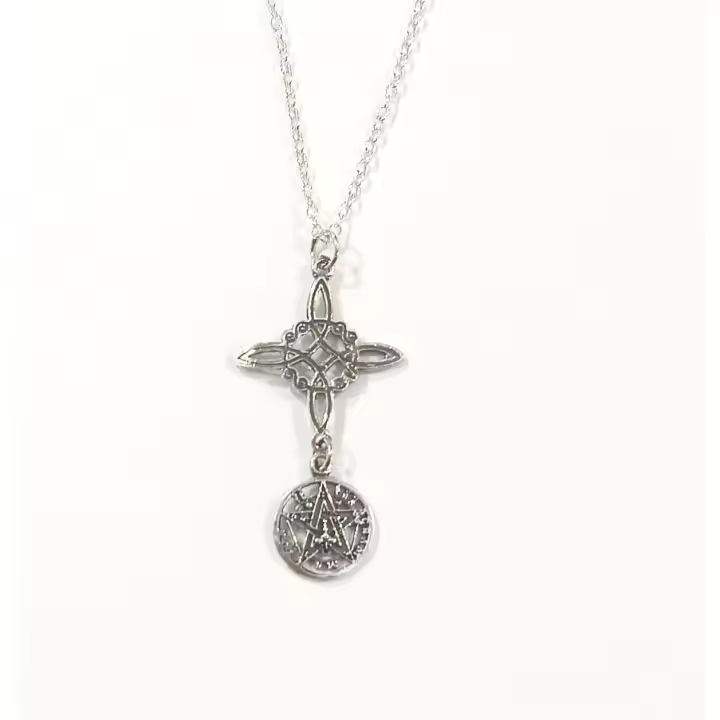 collar de plata de ley amuleto doble protección nudo de bruja y tetragrámaton -40ycuatrojoyeria - 1