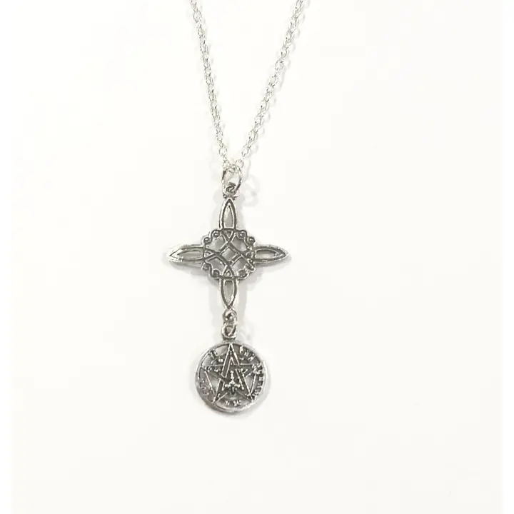 collar de plata de ley amuleto doble protección nudo de bruja y tetragrámaton -40ycuatrojoyeria - 1