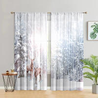 2 Piezas Cortinas De Reindeer En Bosque De Invierno Con Nieve -30% Blackout Adecuadas Para Sala De Estar Dormitorio Cocina Decoración Del Hogar - details 1