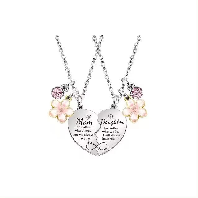 Collar nuevo con Grabado de aleación de zinc con Corazón de Madre y Hija, regalo para el Día DE LA Madre. - 1