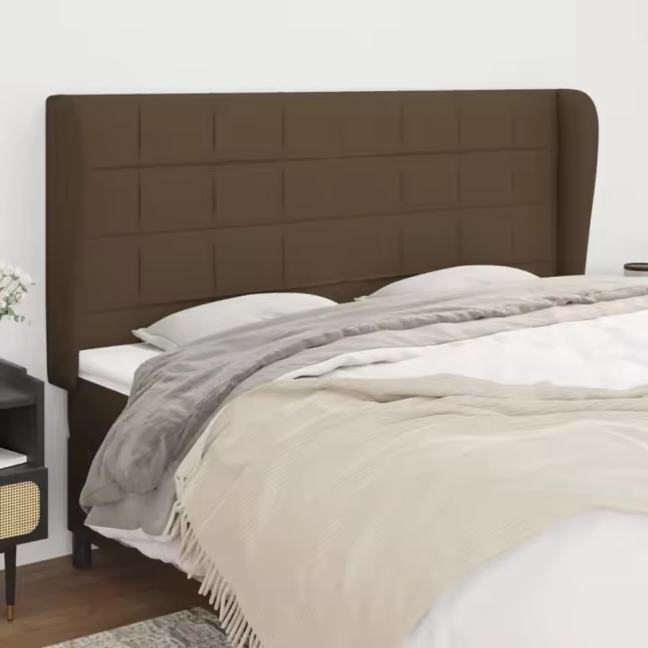 vidaXL Cabecero con orejas de tela marrón oscuro 203x23x118/128 cm - 1