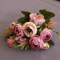 1 Bouquet De Flores Artificiales Moradas Peonía Y Rosas Para Decoración De Bodas Y Salón De Estilo Otoño Material Seda - details 7