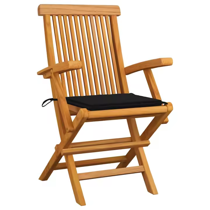 Sillas de Jardín 3 UDS Madera maciza de Teca con pantalones negros - 1